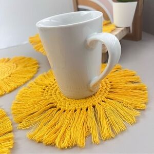 Crochet Boho Coasters Set of 4 Mustard Yellow